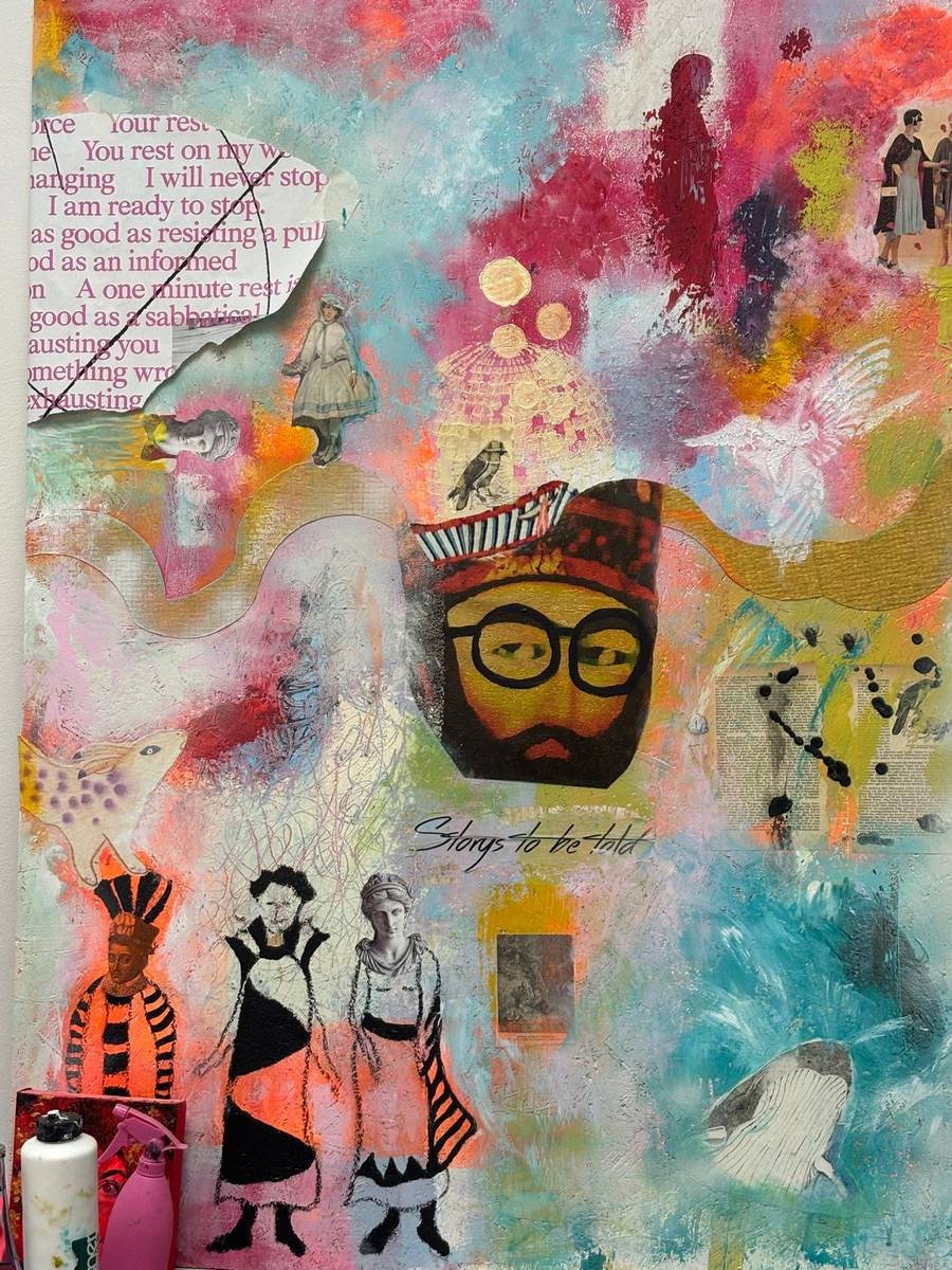 Collage-Gemälde „Stories to be told“ aus dem Atelier TUBLONT